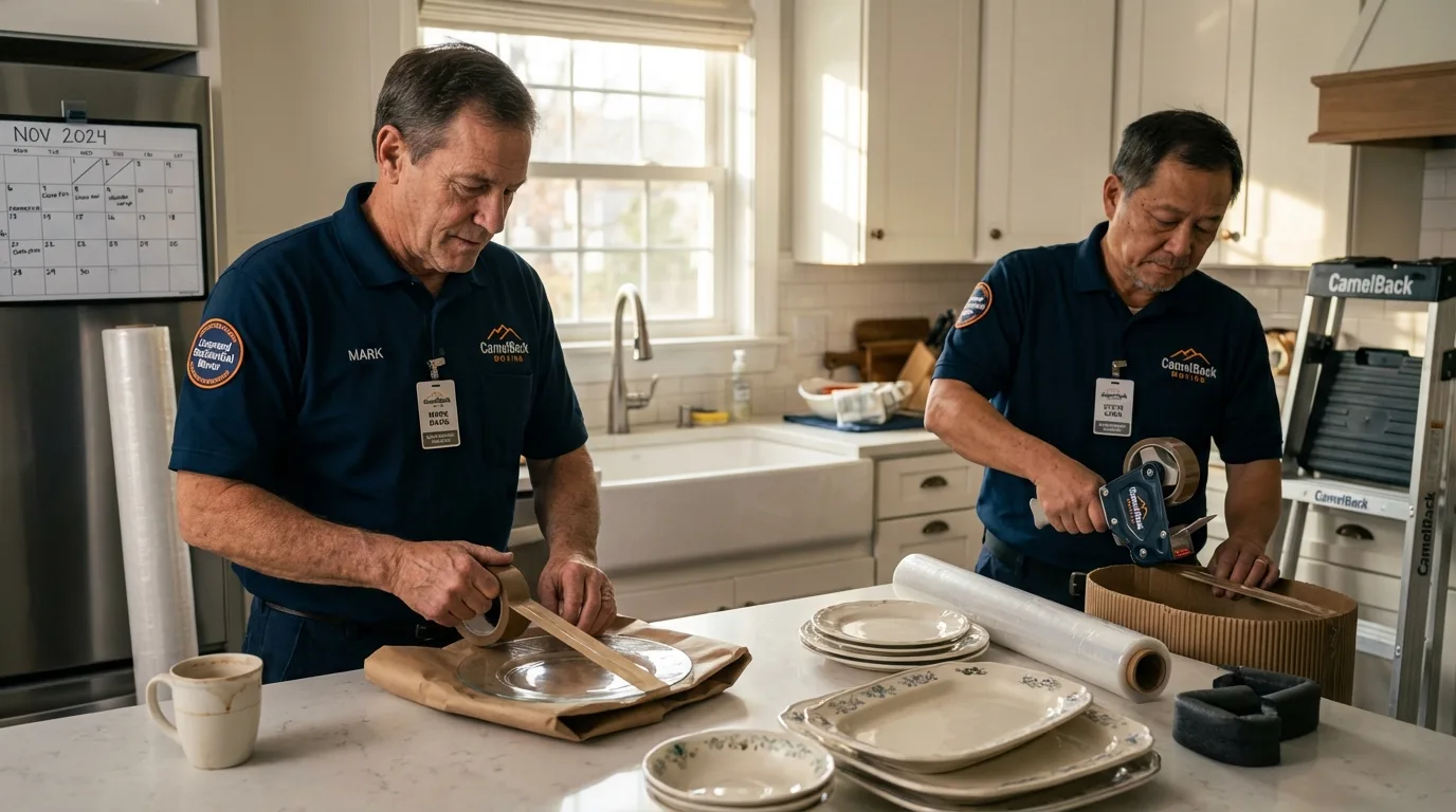 Professional crew packing kitchen dishware in Clover, SC